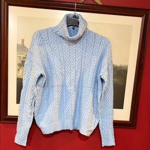 Light Blue Cable Knit Turtleneck Sweater